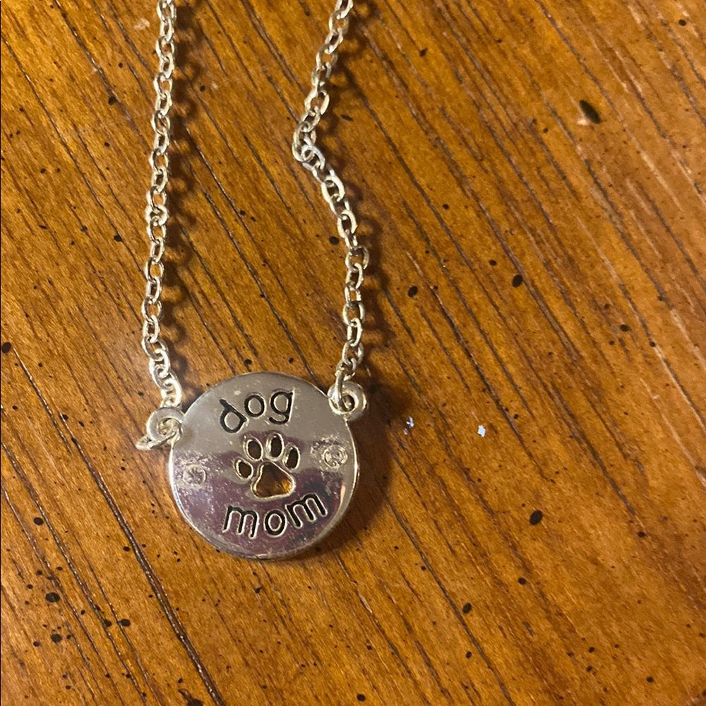 Silver 'Dog Mom' Pendant Necklace